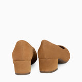 LADY - Zapatos de tacón bajo de serraje camel