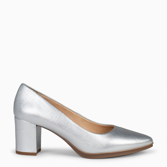 S SPLASH – Zapatos de tacón metalizados PLATA